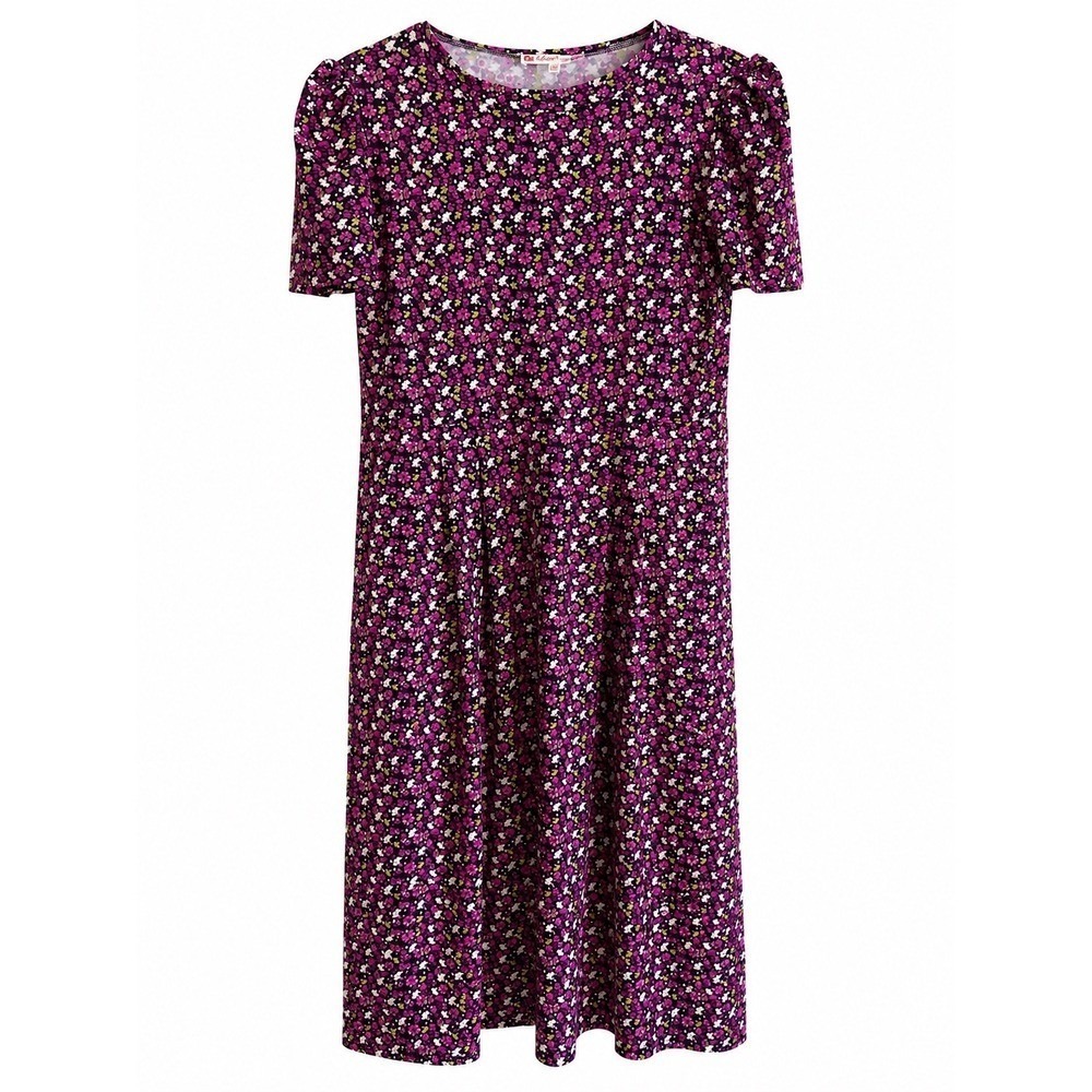Jude Connally Floral Midi Dress Small Black Purple A-Line Pockets Travel